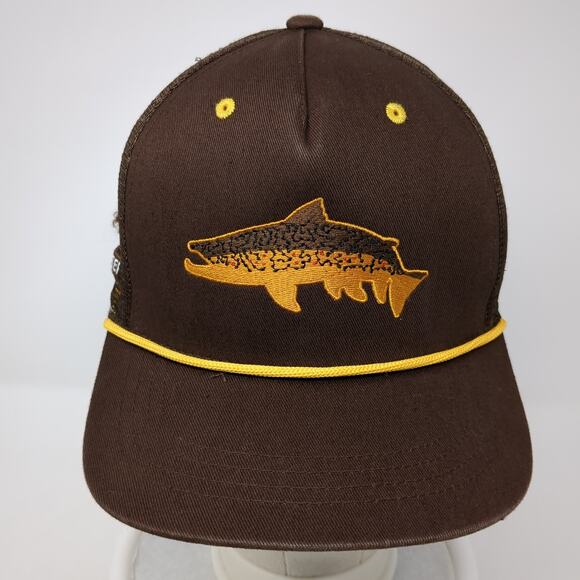 Fish Snapback Rope Trucker Hat Brown One Size Mesh Back RepYourWater - Picture 2 of 9